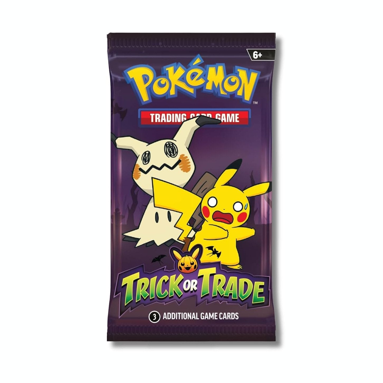 Pokémon Trick or Trade BOOster mini pack with Mimikyu and Pikachu artwork