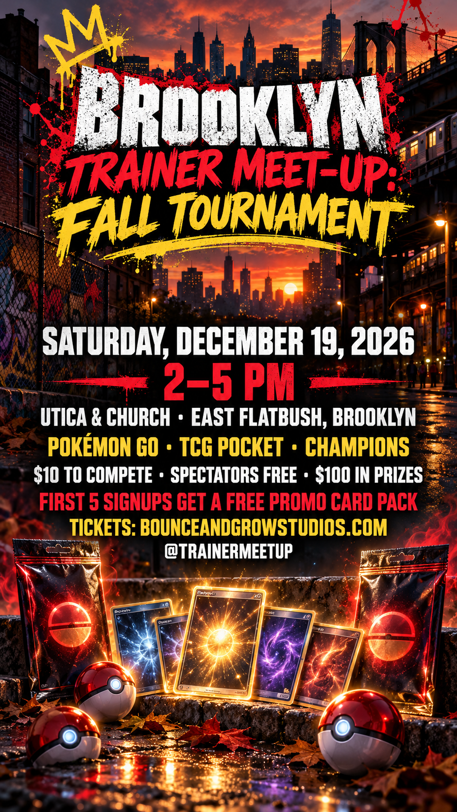 Brooklyn Trainer Meet-Up Fall Tournament poster with December 19 event details and prize information